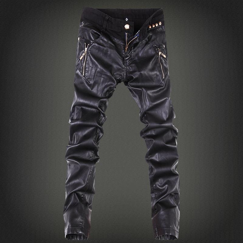 Trendy men's slim fit pants with skull pattern and zipper