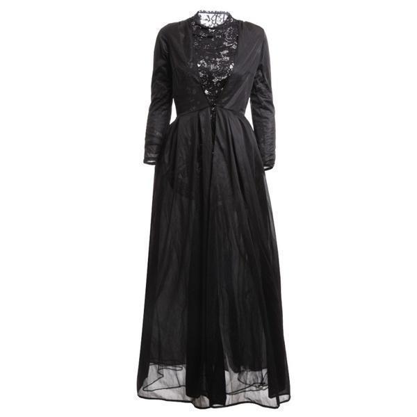 Women's gothic black see-through sexy midi skirt two-piece set dress