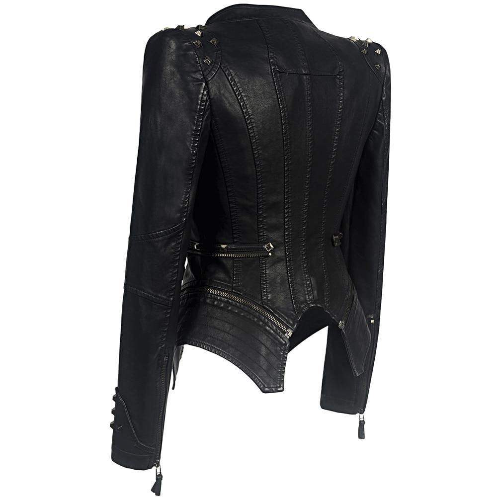 Women's gothic motorcycle jacket with slim waist and rivets