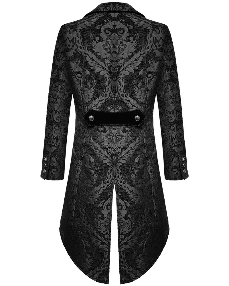 Men's gothic steampunk tailcoat jacket with embroidered design