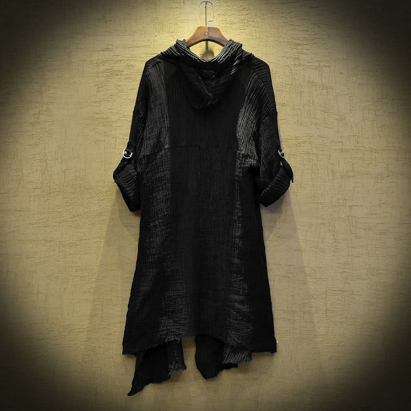 Black gothic long hooded shirt for women