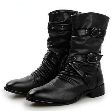 Men's casual mid-calf boots with buckle straps