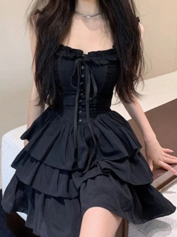 Women's black sleeveless pleated tutu mini dress