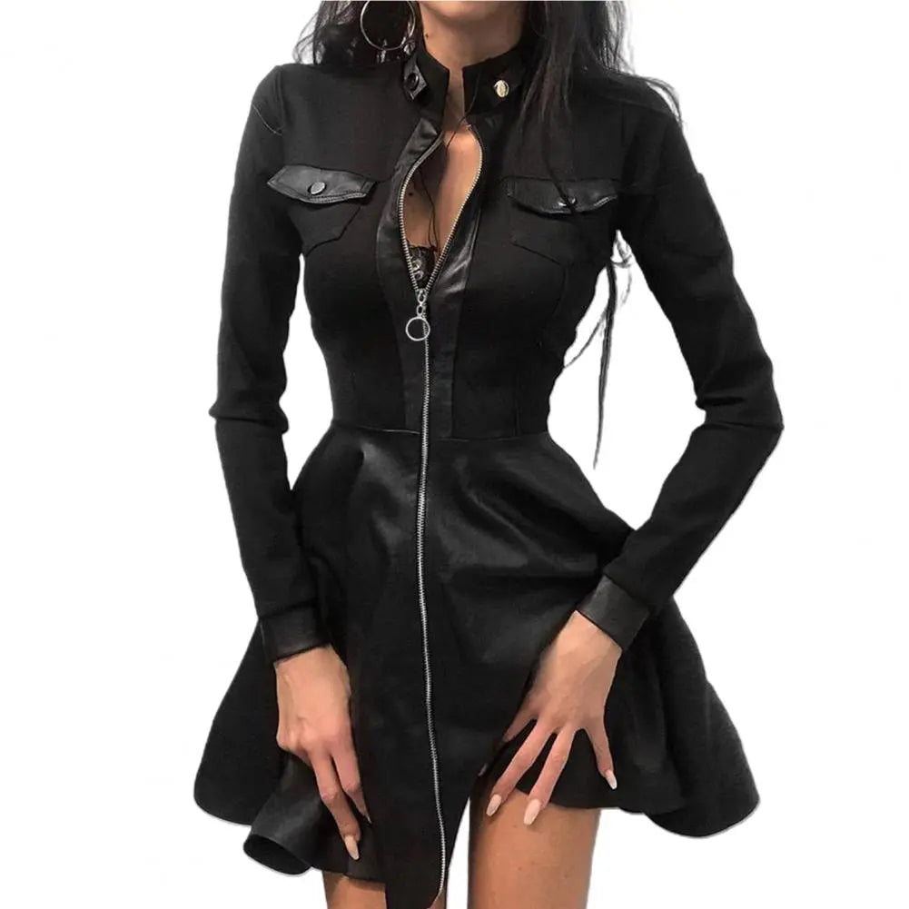 Women's black gothic mid-rise waist large swing midi dress