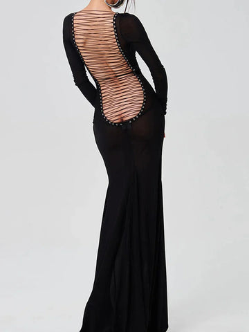 Women's black sexy backless celebrity-inspired princess maxi dress