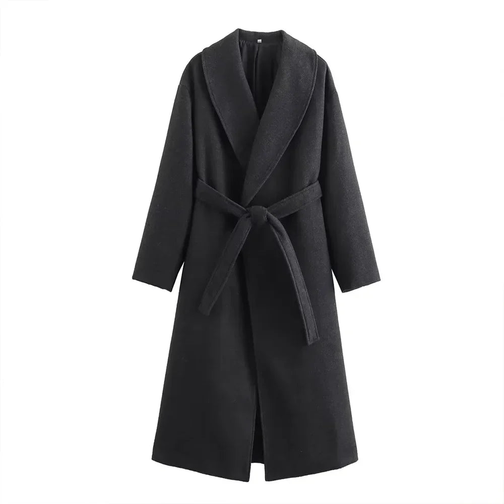 Women’s long oversized minimalist coat with belt