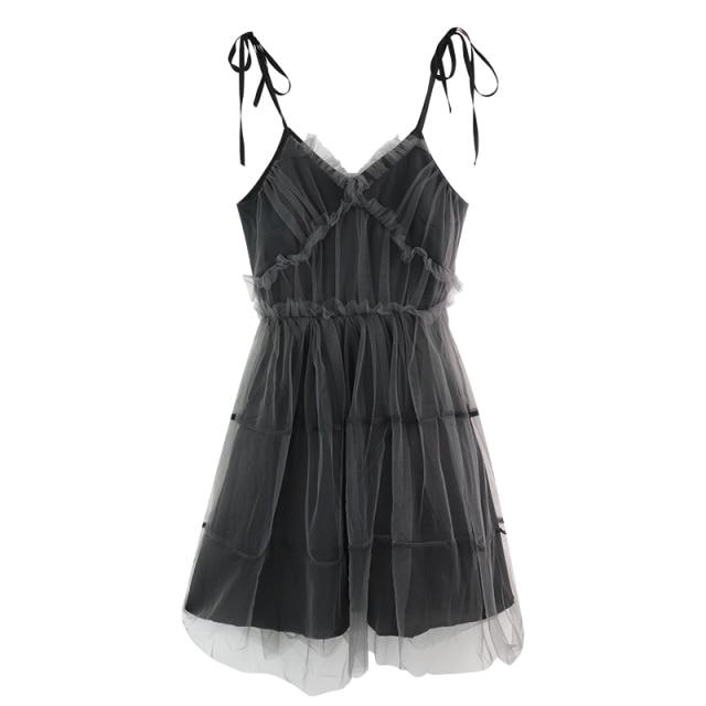 Women's dark gothic style fluffy suspender A-line skirt dress