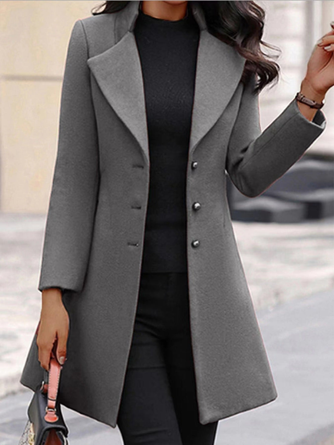 Women's long coat with multi-button placket