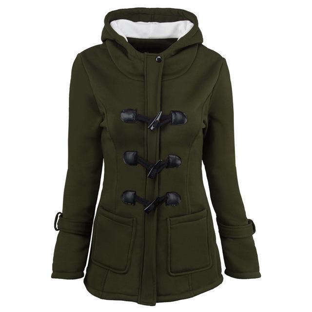 Women's gothic hooded winter coat with toggle closure and horn buttons