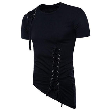 Men's gothic fashion t-shirt with asymmetrical hem and lace-up front