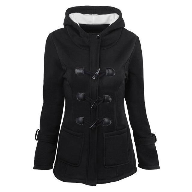 Women's gothic hooded winter coat with toggle closure and horn buttons