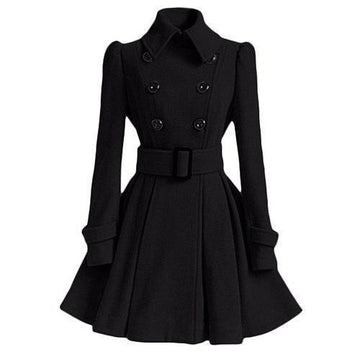 Women's vintage slim fit belted coat with lapel collar