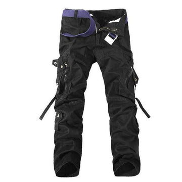 Men's straight leg cargo pants with multiple pockets and zipper opening