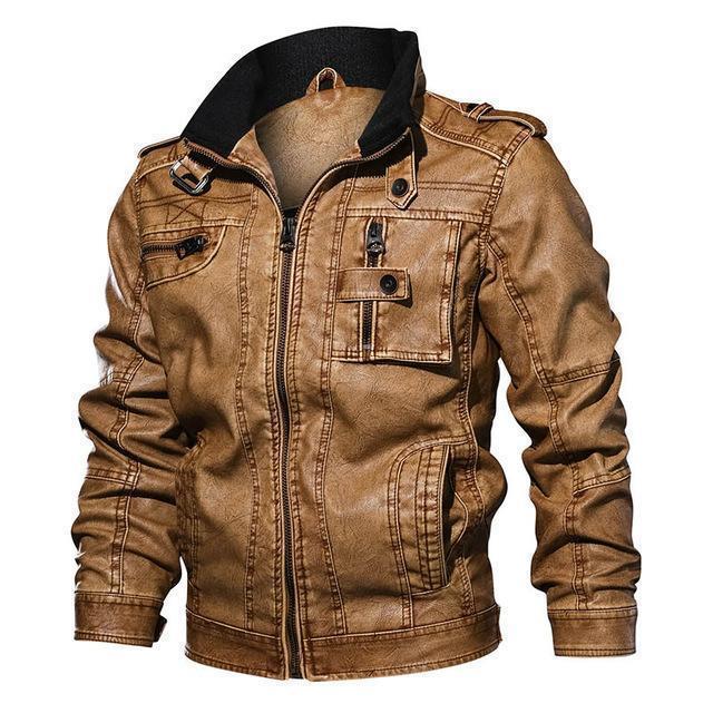 Men's rugged distressed moto biker jacket with multiple pockets