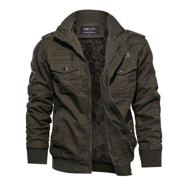 Men's loose fit military jacket with long sleeves and pockets