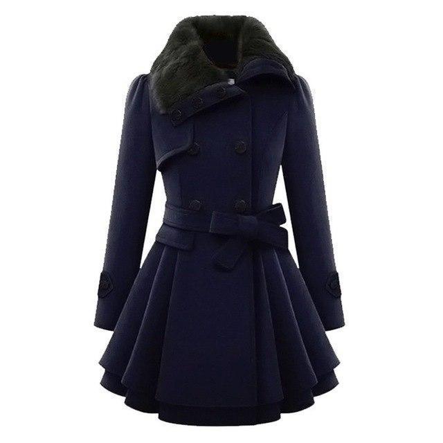 Elegant gothic slim fit women's coat with free belt