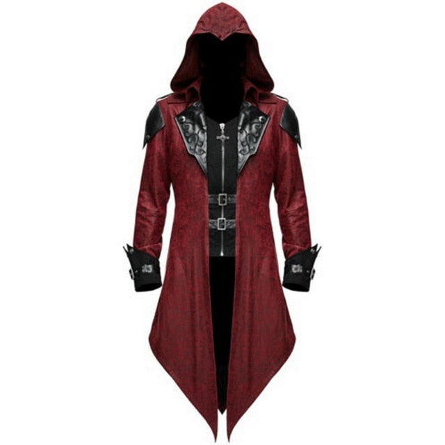 Men's Gothic Halloween costume jacket with hood dark medieval style