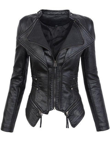 Gothic punk women's elegant zipper stitching design long sleeve jacket