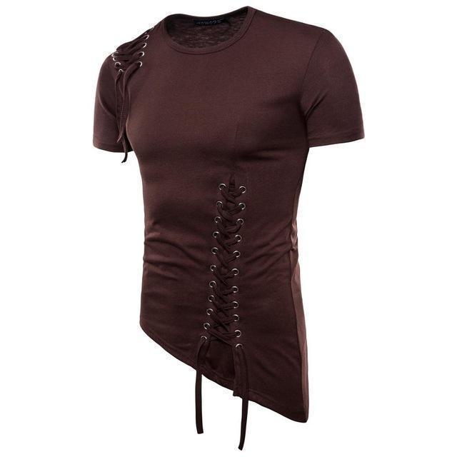 Men's gothic fashion t-shirt with asymmetrical hem and lace-up front