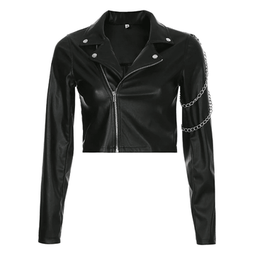 Gothic punk women's chain detail motorcycle jacket